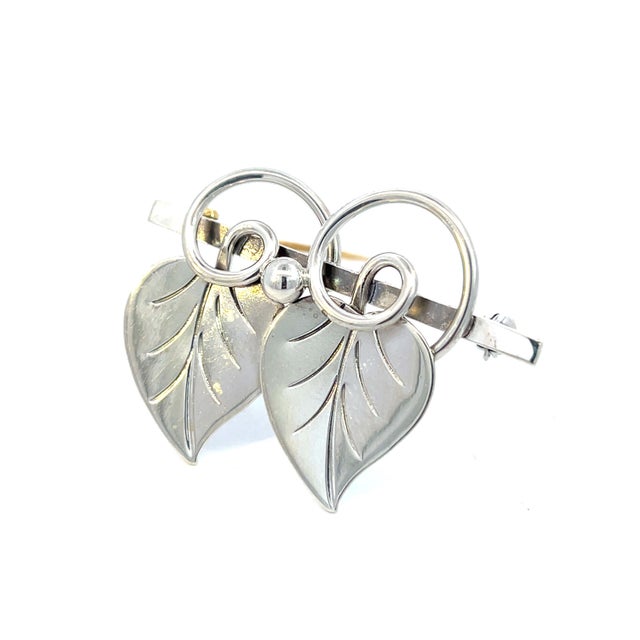 Metal 1990s Georg Jensen Estate Vine Leaves Brooch Silver For Sale - Image 7 of 13