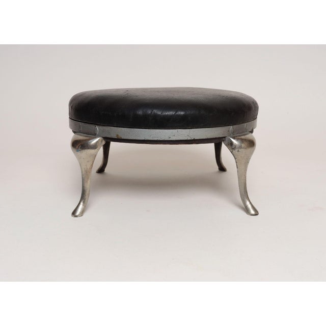 Art Deco Art Deco Black Leather Footstool With Cabriole Cast Metal Legs For Sale - Image 3 of 16