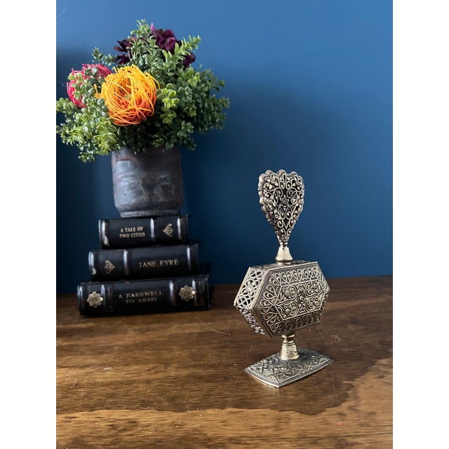 1950s Vintage Ornate Brass Perfume Bottle For Sale - Image 5 of 12