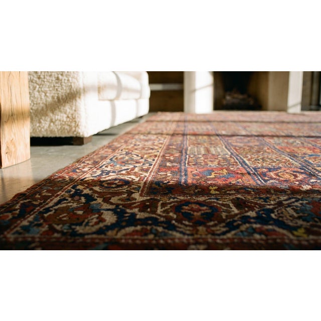Masterful Multi Color Ground With Gardens Details in a Geometric Design Antique Persian Bakhtiari Rug For Sale - Image 9 of 11