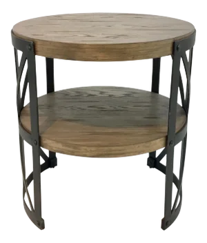 Industrial Organic Modern Wood and Metal End Table