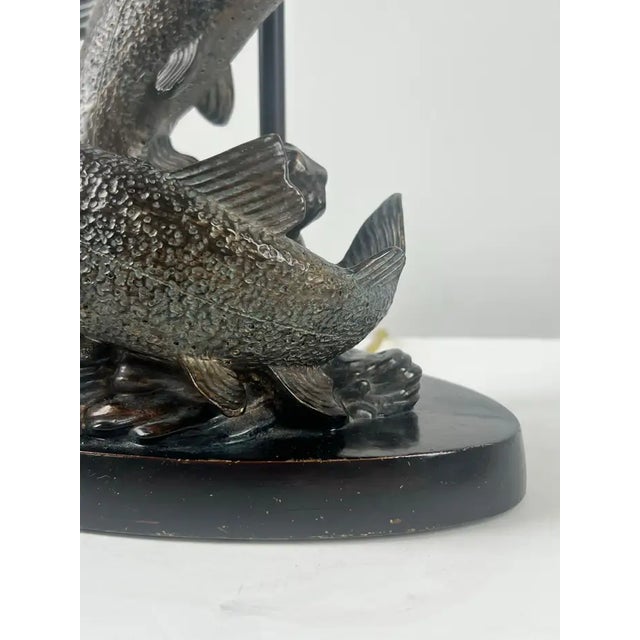 Rustic Style Flying Trout Table Lamp With Bronzed Base and Faux Leather Shade For Sale - Image 11 of 18