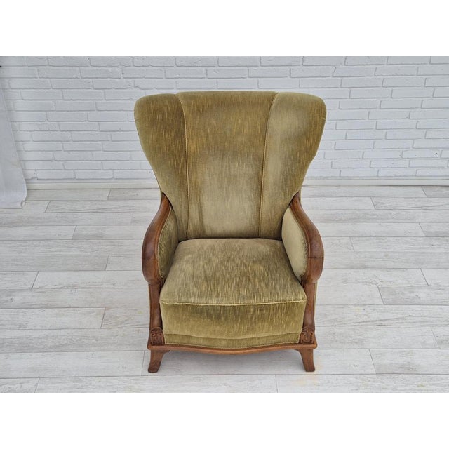 Mid-Century Modern Danish Armchair in Furniture Velour and Oak, 1960s For Sale - Image 3 of 18