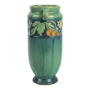1932 Arts & Crafts Roseville Pottery Green "Baneda" Double-Handled Ceramic Vase - Shape 592-7
