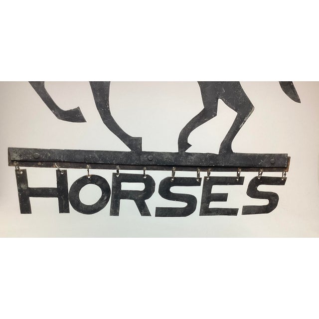 Folk Art Antique Folk Art Hand Cut Sheet Metal Horses Sign For Sale - Image 3 of 6