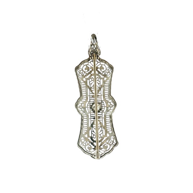 Traditional 1930's Platinum and 14k White Gold Diamond Filigree Pin/ Pendant For Sale - Image 3 of 6