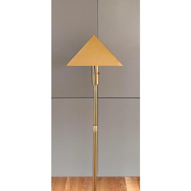 Mid-Century Modern Mid Century Brass Chapman Adjustable Floor Lamp With Pyramid Shade For Sale - Image 3 of 12