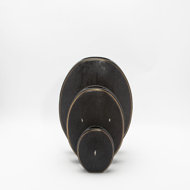Black Shagreen Vase With Brass Details by R&y Augousti For Sale - Image 8 of 8