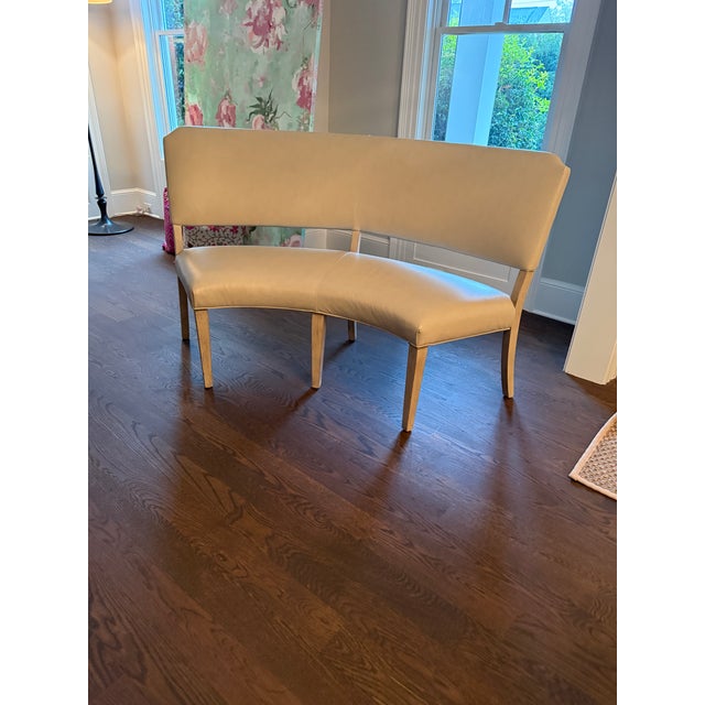 Ivory Curved Faux Leather Bench Attributed to Hickory Chair For Sale - Image 8 of 8