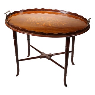 Antique Edwardian Style Mahogany Tray-Top Oval Coffee Table For Sale