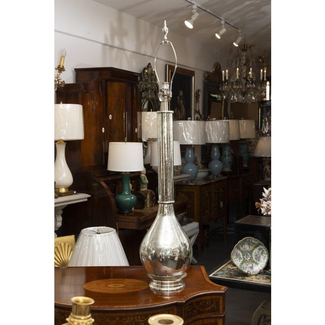 Glass Pair of Tall Mercury Glass Bottle-Form Table Lamps For Sale - Image 7 of 7
