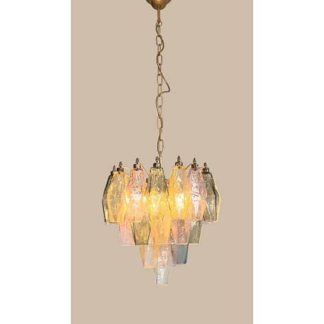 Mid-Century Modern Pair of Murano Glass Poliedri Chandelier | Multicolored For Sale - Image 3 of 5