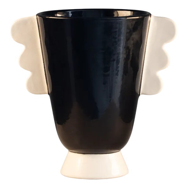 Vintage Black and White Ceramic Vase from Rometti, 1980 For Sale