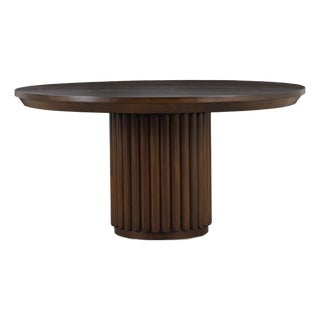 60" Round Ribbed Pedestal Dining Table - Walnut Finish For Sale