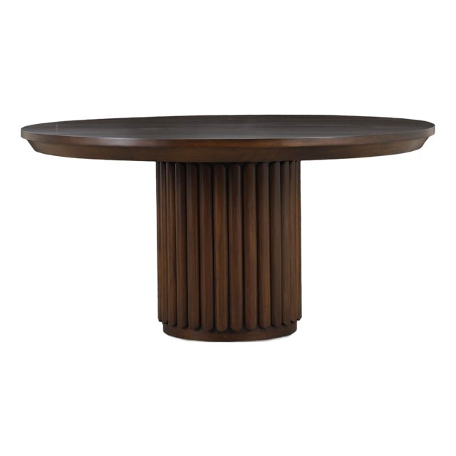 60" Round Ribbed Pedestal Dining Table - Walnut Finish For Sale