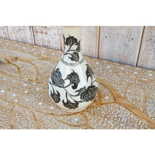 Vintage Black & White Asian Floral Vase For Sale - Image 4 of 8