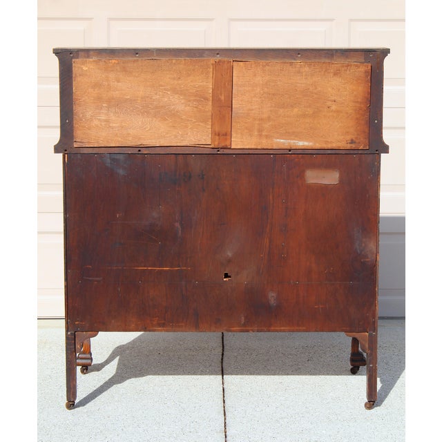 Antique Victorian Quarter-Sawn Tiger Oak Buffet Sideboard With Beveled Mirror and Lion Paw Feet on Casters For Sale - Image 12 of 18