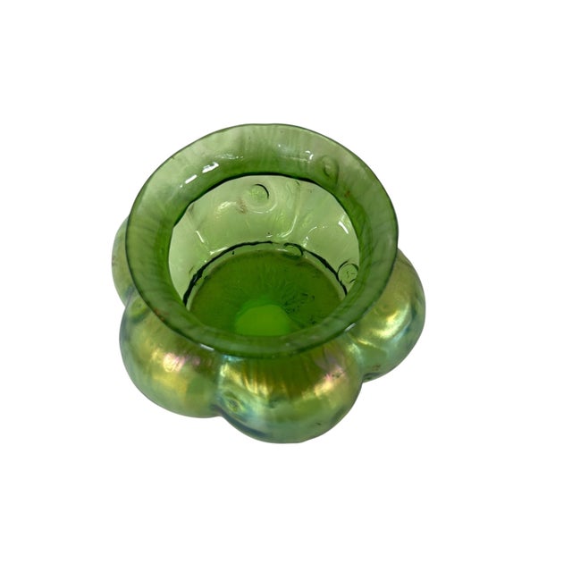 Loetz Loetz Antique Art Nouveau Iridescent Rusticana Bulbous Green Vase For Sale - Image 4 of 9