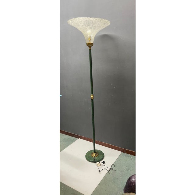 Italian Green Murano Glass Floor Lamp with Large Frosted Shade, 1980s For Sale - Image 3 of 13