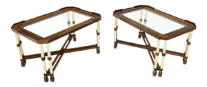 Mid-Century Modern X-Bases Glass Tops End Side Tables - a Pair