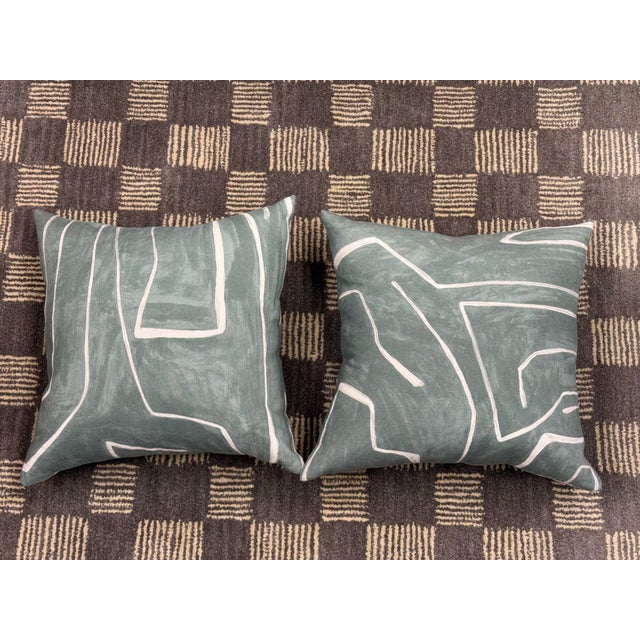 Textile Kelly Wearstler Graffito Denim Linen Pillows, Pair For Sale - Image 7 of 12
