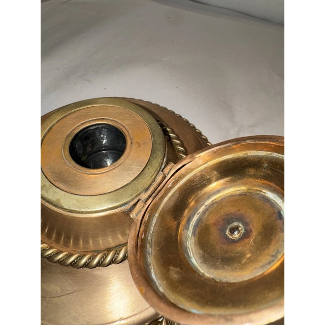 19th Century French Brass & Bronze Art Nouveau Inkwell With Art Glass Marble Top For Sale In Los Angeles - Image 6 of 11