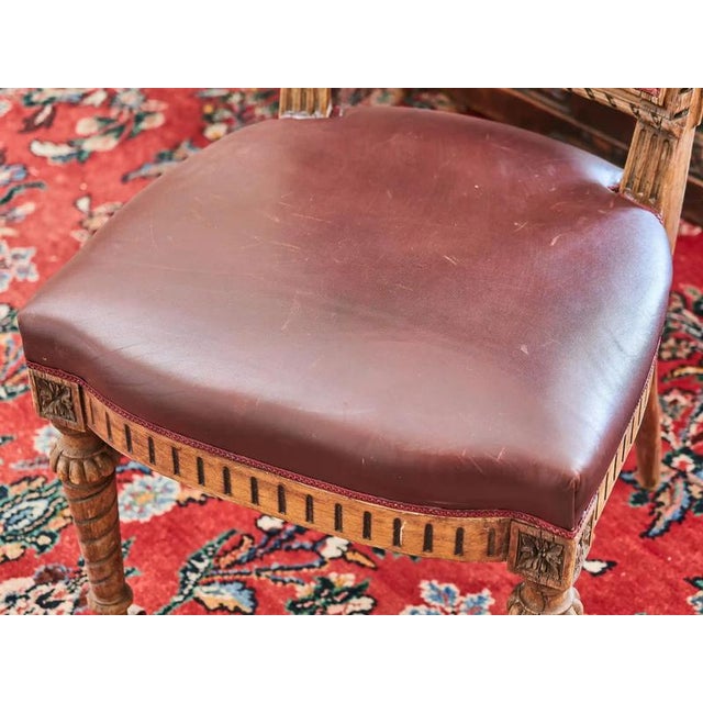 Wood Antique Louis XVI Chairs in Carved Leather, Set of 10 For Sale - Image 7 of 16