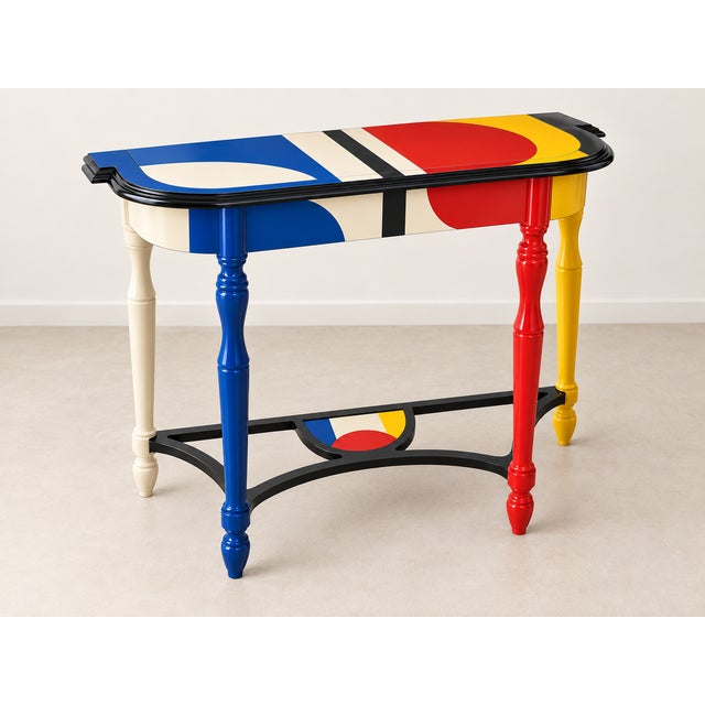 Contemporary 1960s One-of-a-Kind Hand-Painted Bauhaus-Inspired Console Table For Sale - Image 3 of 5