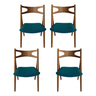 1960s Set of 4 Hans Wegner Ch-29 "Sawbuck" Dining Chairs For Sale