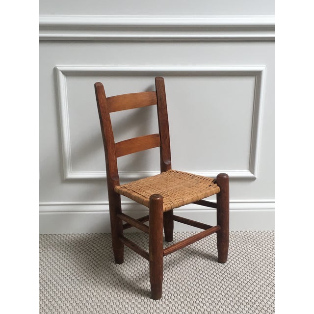 Antique Shaker Style Oak Child’s Chair With Rush Seat. For Sale - Image 12 of 12