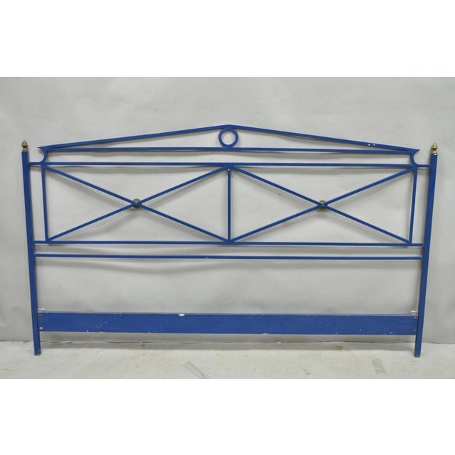 Vintage Italian Neoclassical Wrought Iron & Brass X-Frame King Sz Bed Headboard For Sale - Image 13 of 14