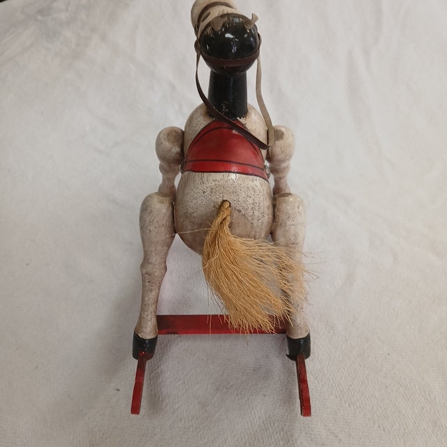 Alabaster 1979 Enesco Musical Wooden Rocking Horse Music Box Toy Land Works Repaired For Sale - Image 8 of 12