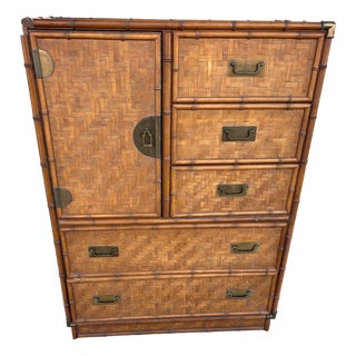 Vintage 1980s Chinoiserie Faux Bamboo and Parquetry Campaign Gentleman's Dresser For Sale