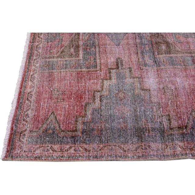 Vintage Distressed Geometric Red Wool Rug For Sale - Image 4 of 9