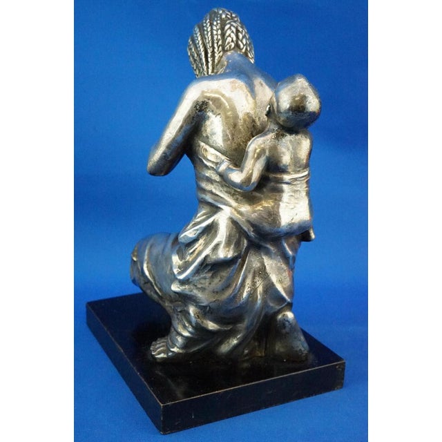 Enrico Bartoli, Sculpture of Maternity, 1800s, Ceramic Finished in Silver For Sale - Image 5 of 18
