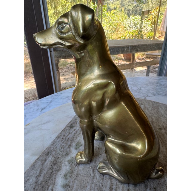 Metal Midcentury Solid Brass Sitting Dog Statue For Sale - Image 7 of 11