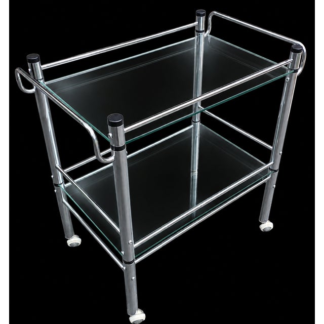 Late 20th Century “1980s Modernist Chrome Tubular Glass Serving Cart or Bar Trolley For Sale - Image 5 of 11