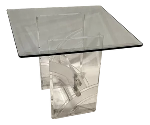 Late 20th Century Etched Lucite And Glass Side Table