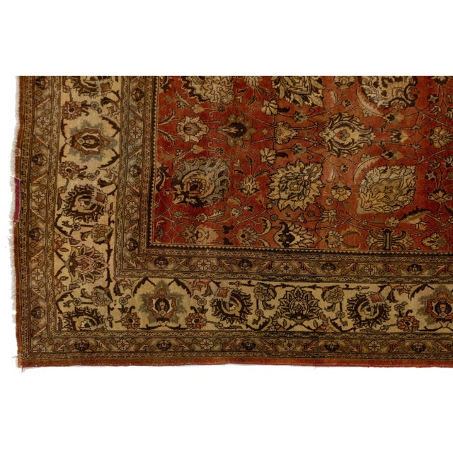 11 X 14 Allover Antique Tabriz Persian Wool Rug Handmade in Burnt Orange For Sale In New York - Image 6 of 9