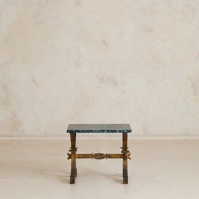 French Art Deco Gilt Iron + Green Marble Side Table, 1950s - 2 Available For Sale - Image 4 of 11