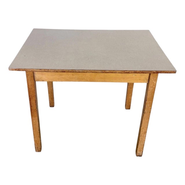 Mid-Century Dining Table with Taupe Formica Top and Wooden Legs For Sale