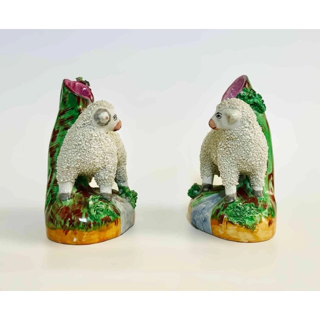 Antique White Staffordshire Vases Antique Sheep and Ram - A Pair For Sale - Image 8 of 9