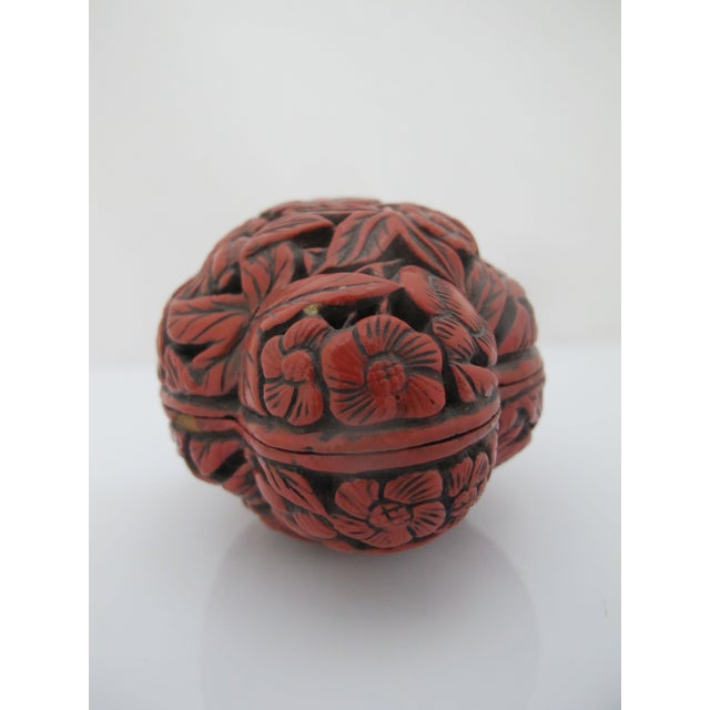 Chinese Carved Cinnabar Lacquer Fruit Shaped Butterfly & Flower Trinket Box For Sale - Image 9 of 9