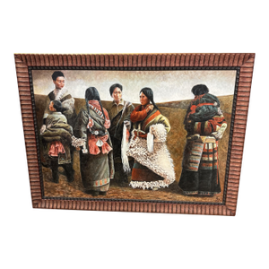 1997 Tibetan Family Scene Oil Painting Artist Signed