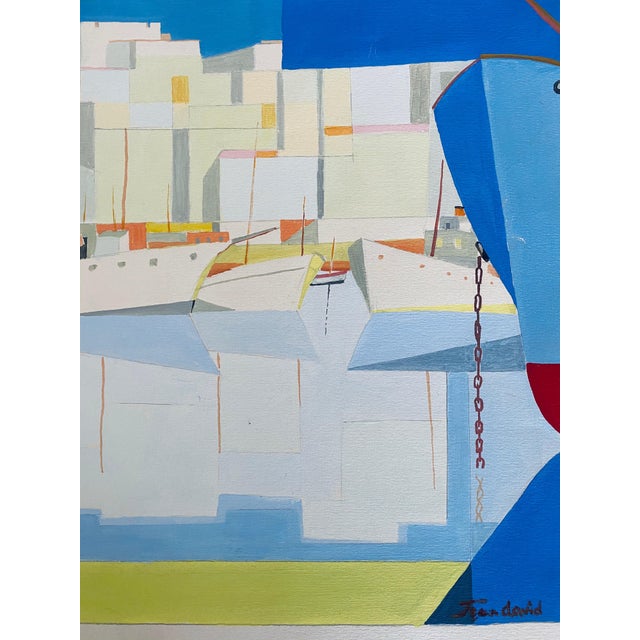 Mid 20th Century Jean David, Romanian Modernist Gouache Painting Of Buildings And Boats - Jean David For Sale - Image 5 of 8