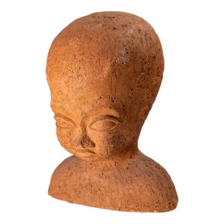 Mid-Century Terra Cotta Bust of an Alien or Child For Sale