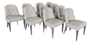 Set 10 Contemporary Mid Century Style Custom Made Dining Chairs W/ Zak & Fox Obi Pattern Material