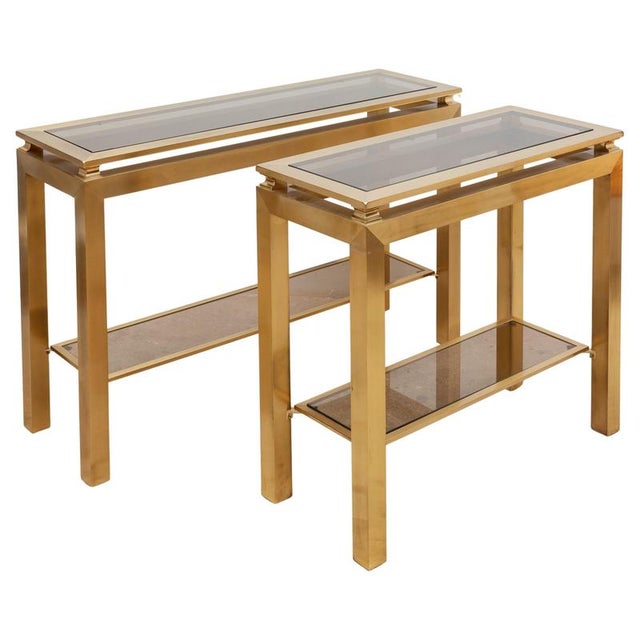 Brass Console Tables attributed to Guy Lefevre for Maison Jansen, France, 1970s For Sale - Image 9 of 9