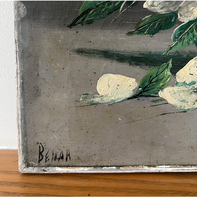 Antique French Floral Dogwood Still Life Oil Painting on Canvas For Sale - Image 4 of 6