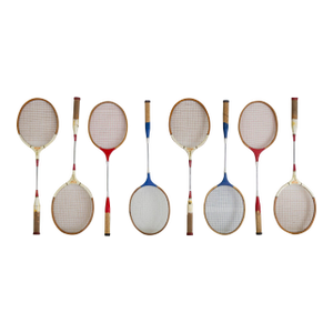 Set of Vintage Wooden Wilson Zephyr Badminten Rackets Red White and Blue